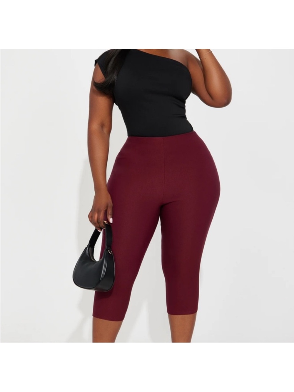 High-Rise Burgundy Capri Ponte Pants
